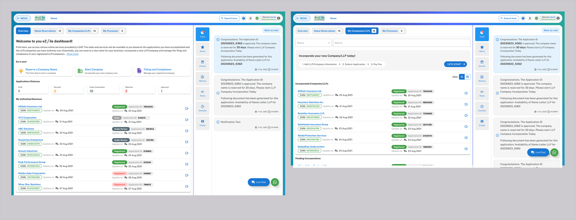 SECP eZfile — regulatory filing dashboard (final design)